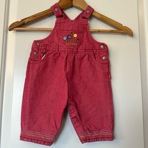 Carter's Vintage Faded Red Denim Overalls Girl 3/6 Months Floral Embroidered